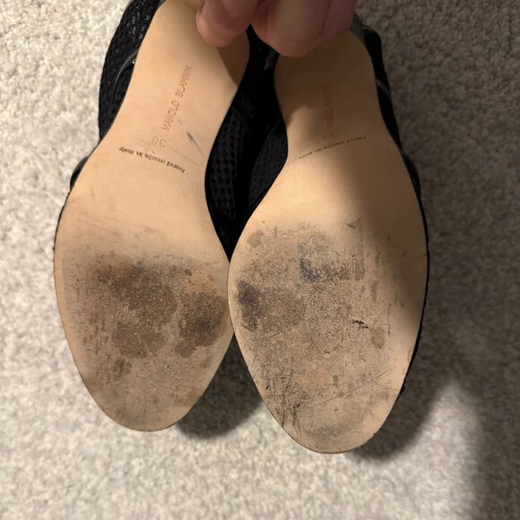 Manolo Blahnik Black Mesh Peep-Toe, Open-Heeled Booties - Picture 4 of 4